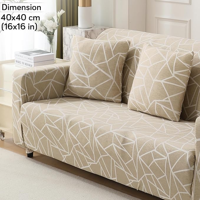 Waterproof & Quick-Dry Quilted Sofa Cover with Pockets on Armrest, Beige Abstract Geometry