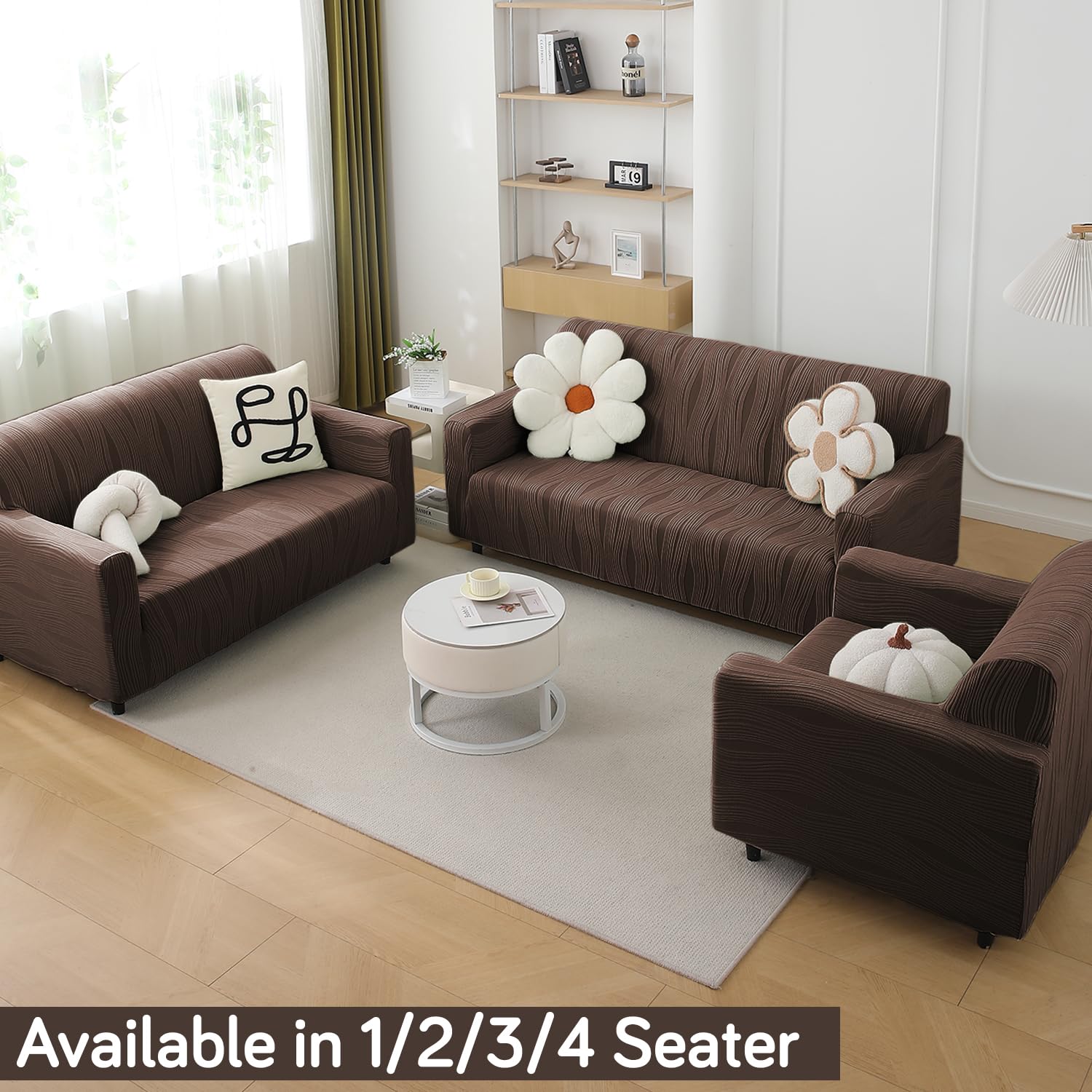 Buy chocolate brown colour nestiva series knitting jacquard sofa cover 1/2/3/4 seater fully covered | HOKIPO