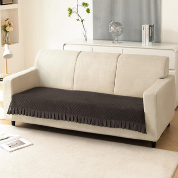 Holland Velvet Sofa Cover Seat Mat with Frill for 1/2/3 - Seater, Dark Grey