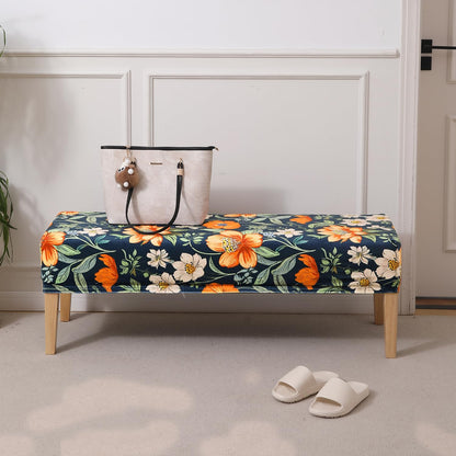 Premium Printed Velvet Dining Bench Cover, Teal Twilight Garden
