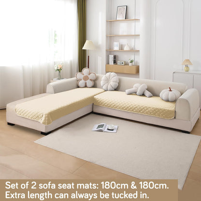 HOKIPO Waterproof Quilted Quick Dry L Shape Sofa Seat Cover Mat, Beige