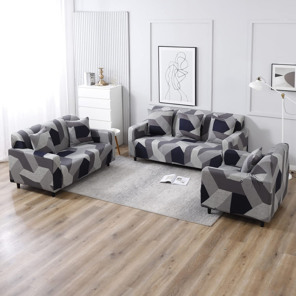 Geometric Grey Printed zippered square sofa pillow covers
