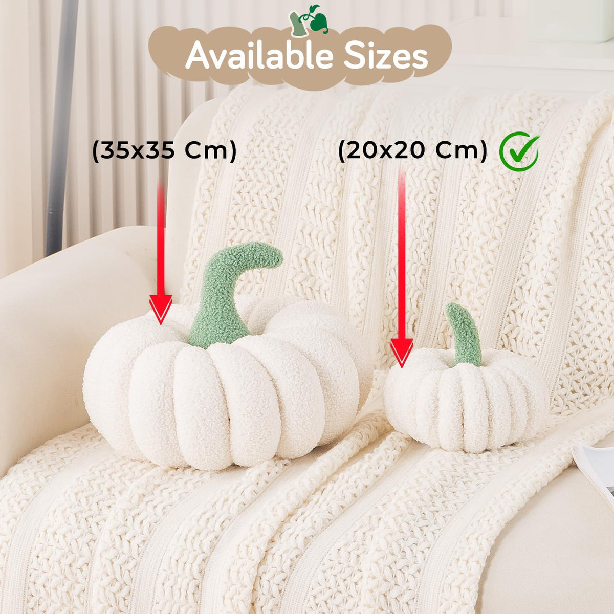 HOKIPO Pumpkin Shaped Throw Pillow for Fall & Party Decor, 20 cm, White