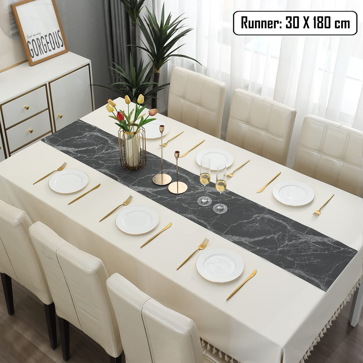 Buy Abstract Black Colour PVC Table Runner for 6 Seater (30x180cm) | HOKIPO