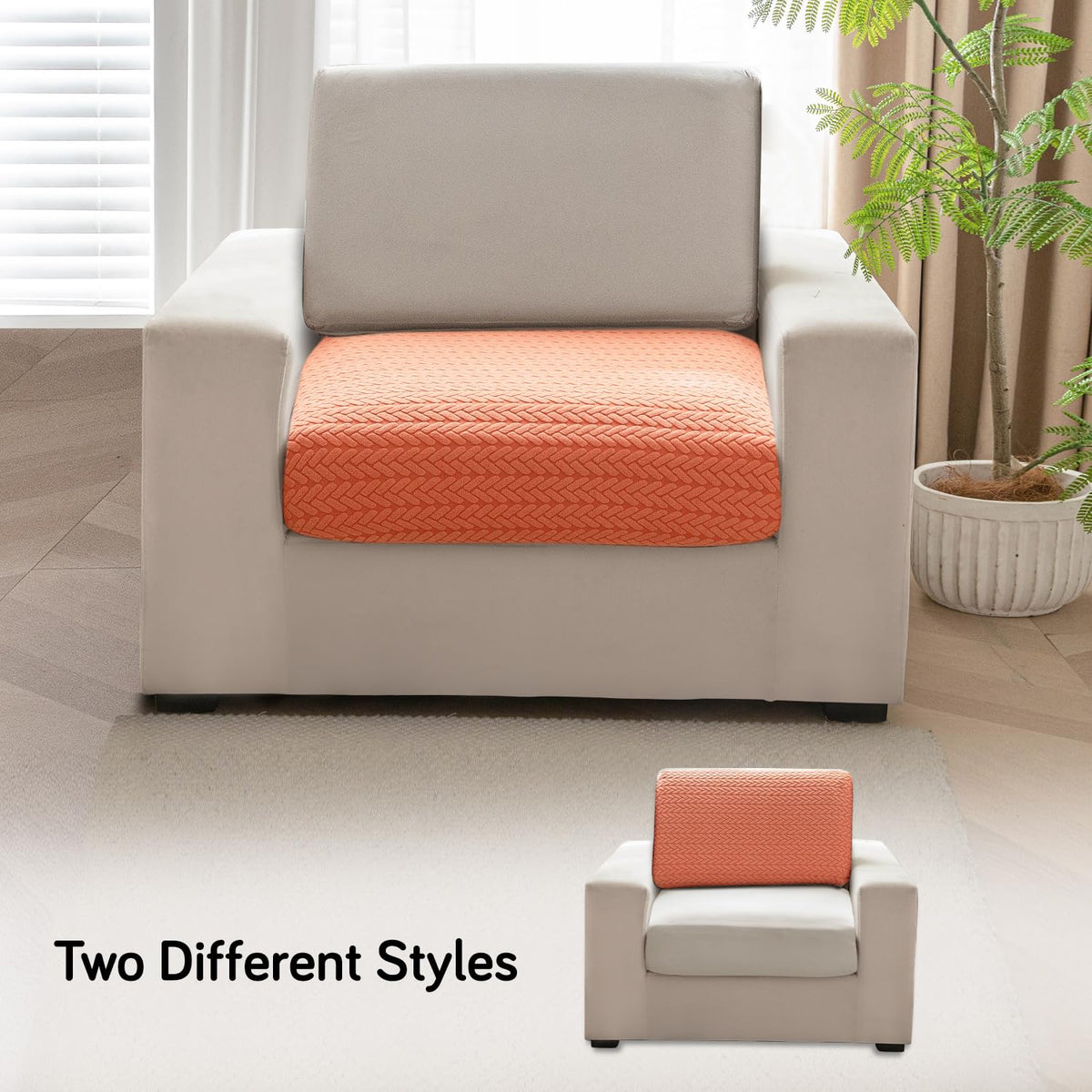 Stretchable Thick Jacquard Textured Seat Couch Cushion Cover for 1/2/3 Seaters, Orange