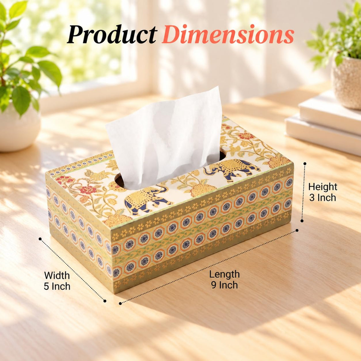 HOKIPO Tissue Box Holder, Rectangle, Engineered Wood, Royal Gulistaan - image 4