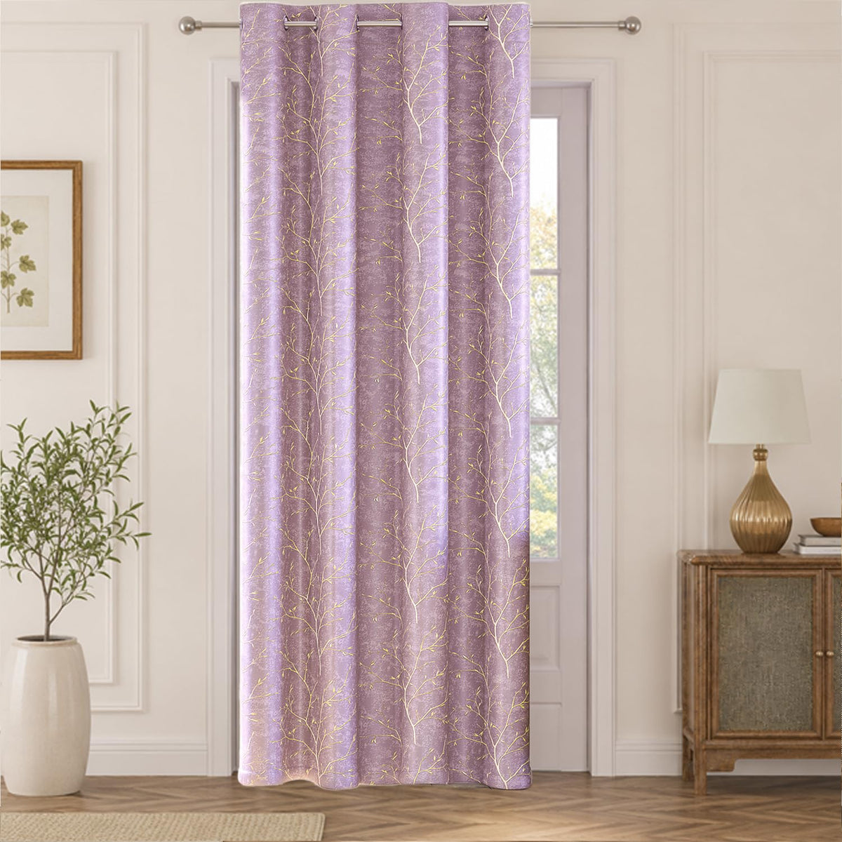 HOKIPO Shimmer Foil Printed Curtains, 7 Feet Long - Onion Pink - image 2