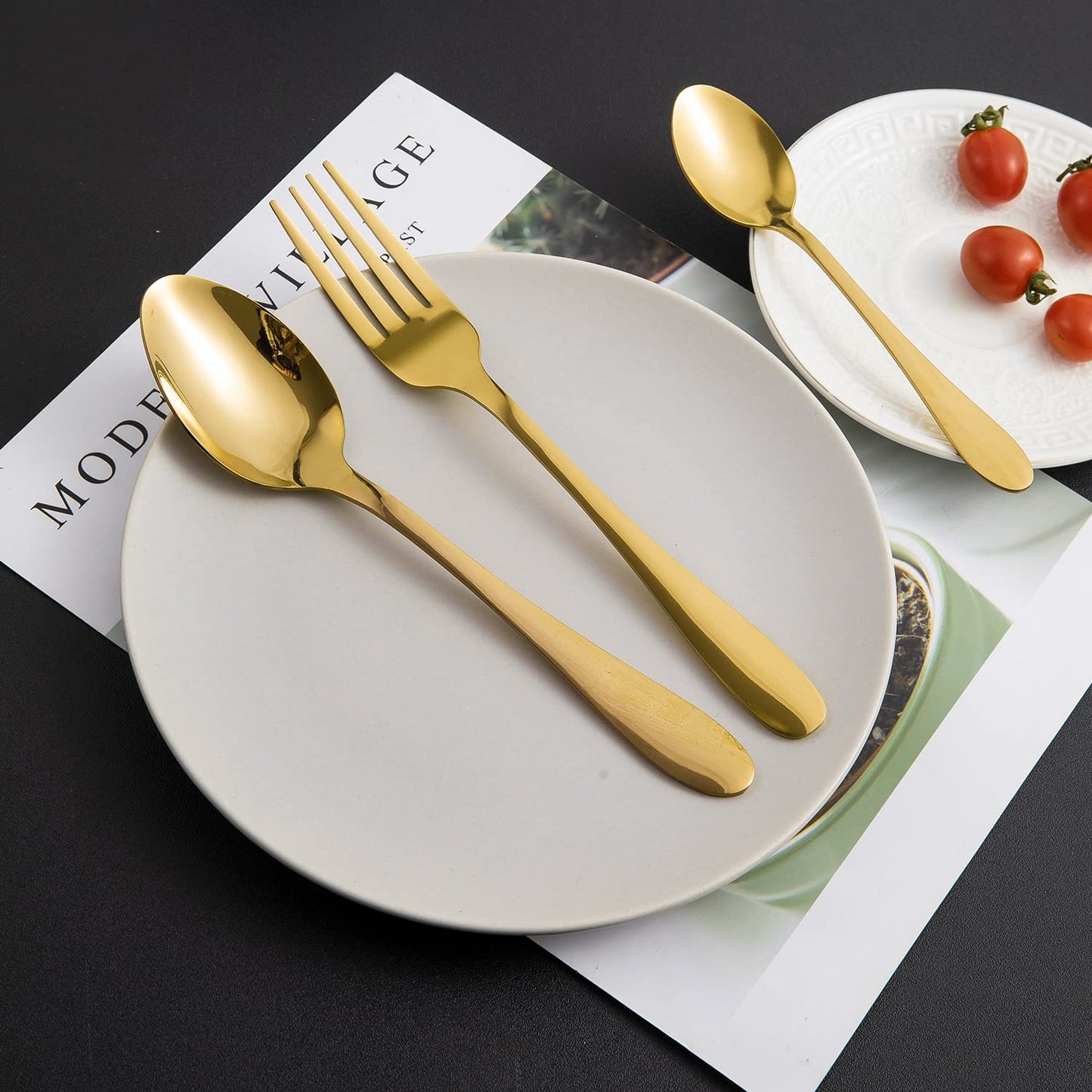 Gold Cutlery Set of 18 / 24 Pcs Stainless Steel Flatware Set, Mirror Finish with Gift Box