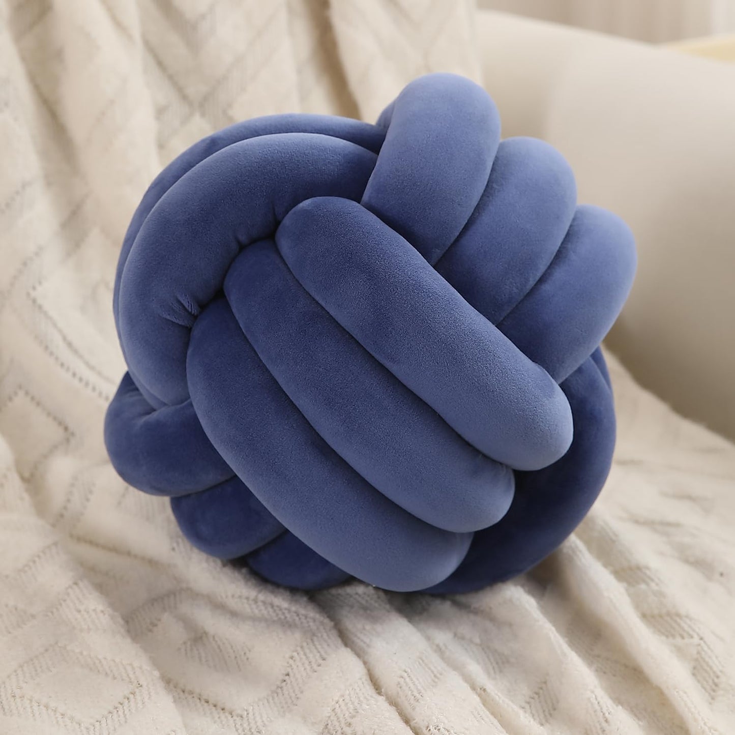 Knot Ball Cushion Pillow Soft Plush Velvet Decorative Throw Pillow - Royal Blue