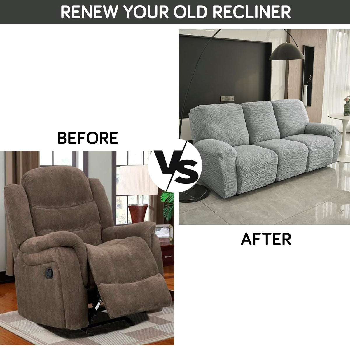 Transform your old recliner with full jacquard cover set (before after)