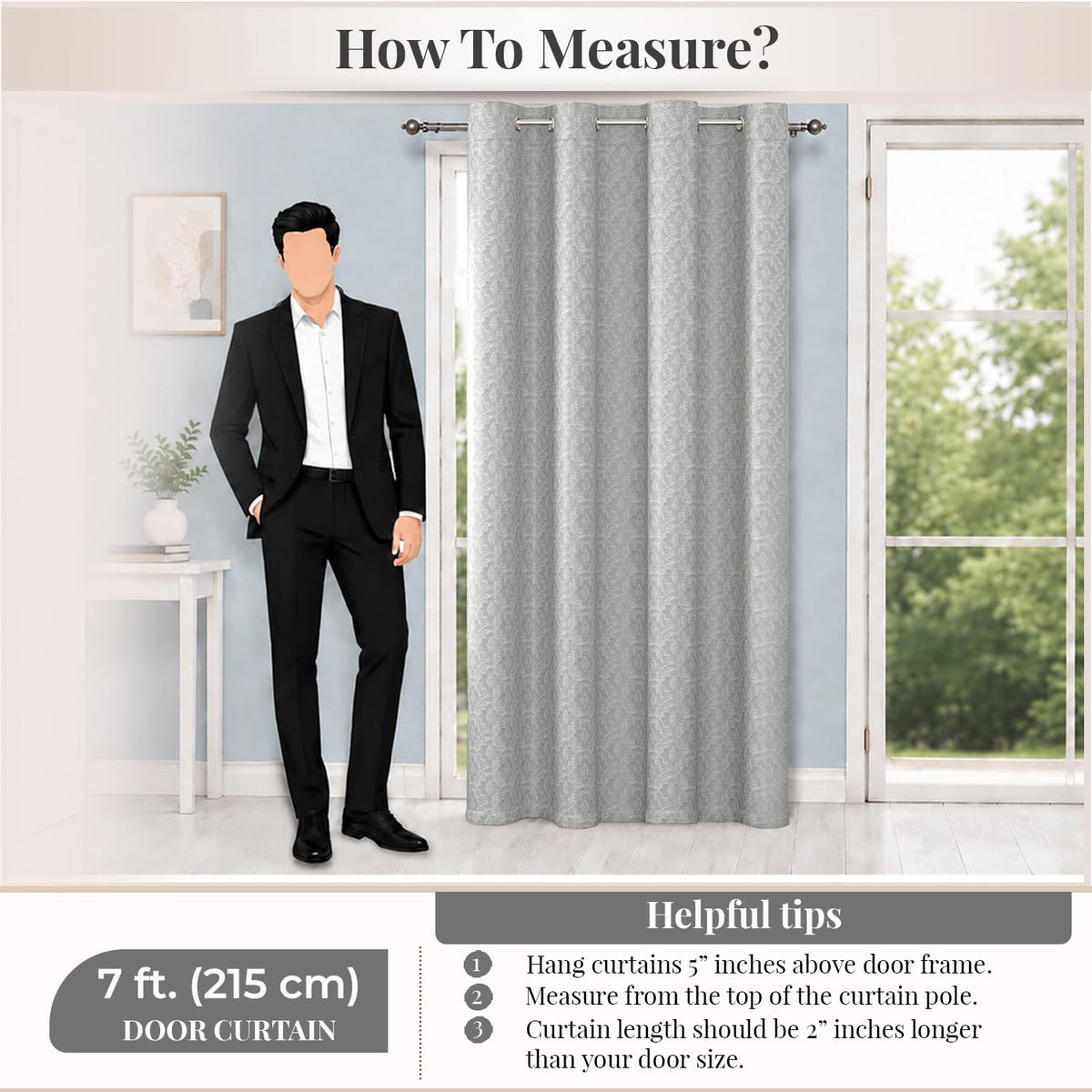 HOKIPO Marrakesh Jacquard Eyelet Curtains, 7 Feet Long - Muted Grey - image 8