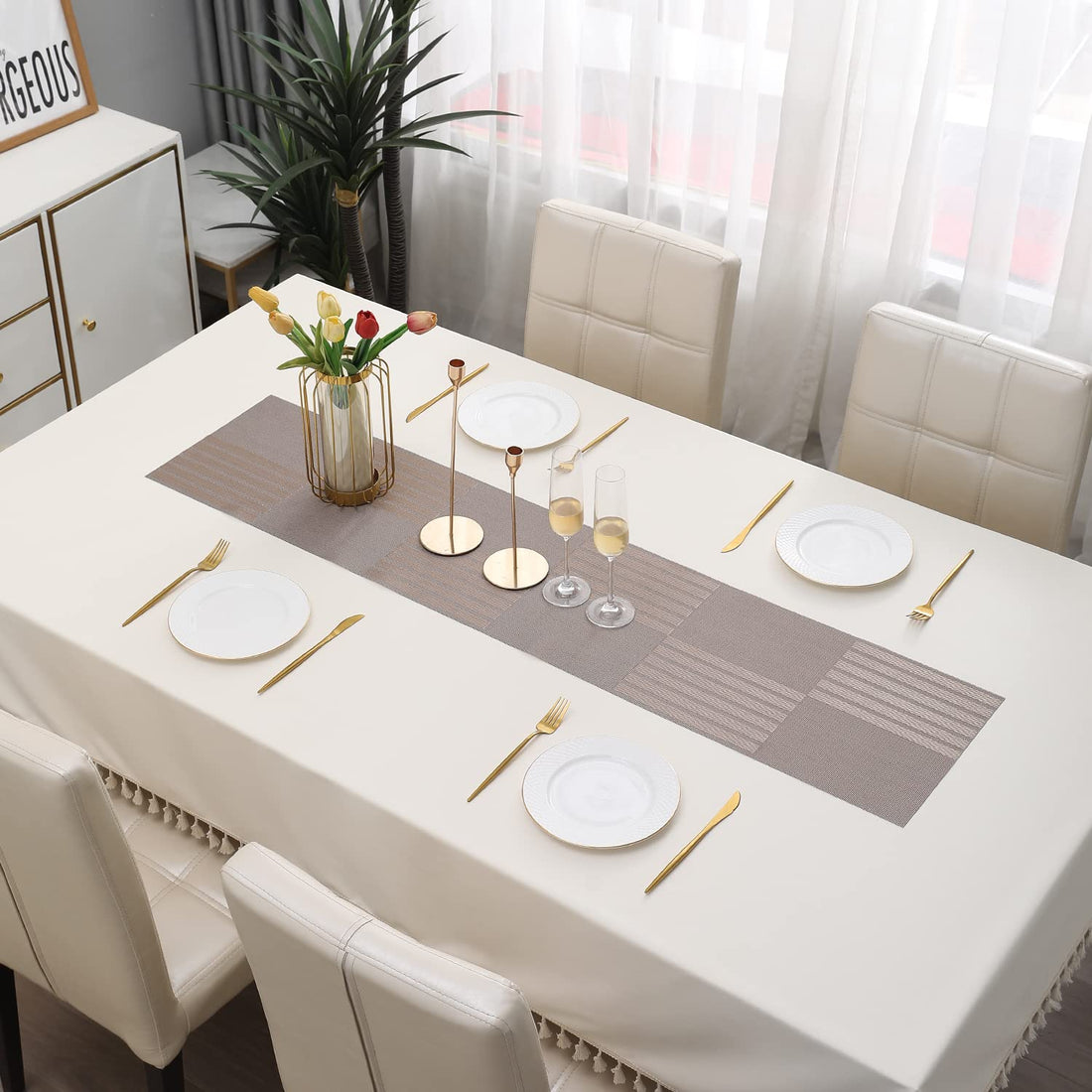 Buy Light Brown Colour PVC Table Runner Online - HOKIPO | Har Ghar ka Humsafar