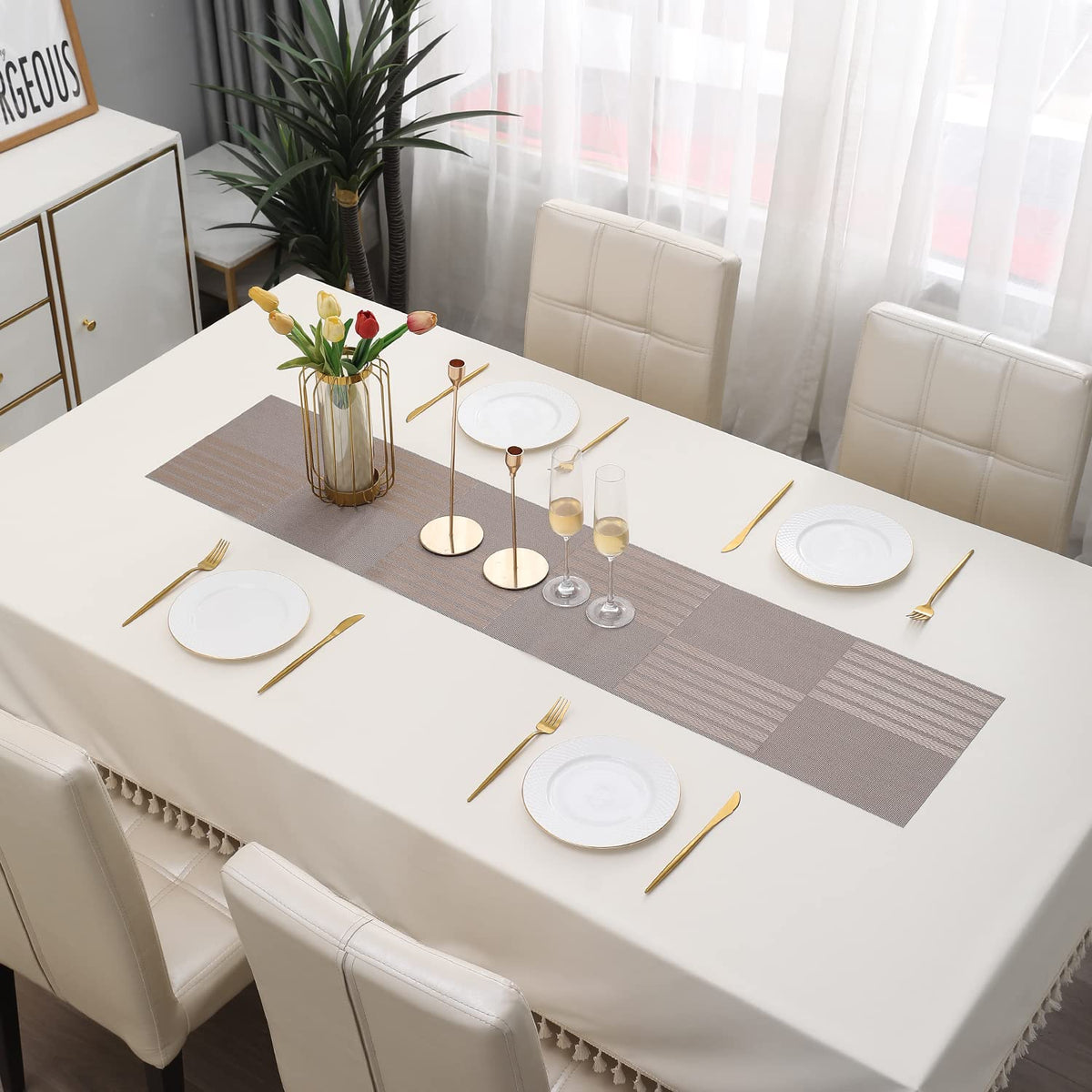 Buy Light Brown Colour PVC Table Runner Online - HOKIPO | Har Ghar ka Humsafar