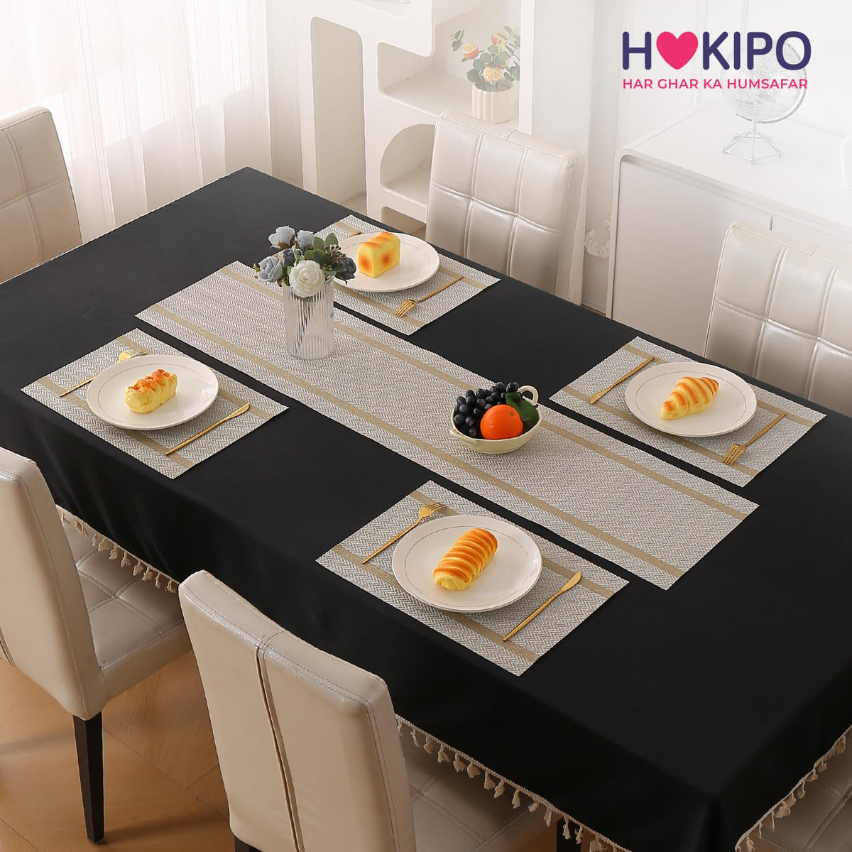 Chevron Stripes PVC Mats for Dining Table - Warm White