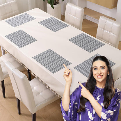 HOKIPO PVC Dining Table Mats and Runner Set of 4/6, Cool Grey Rhombus