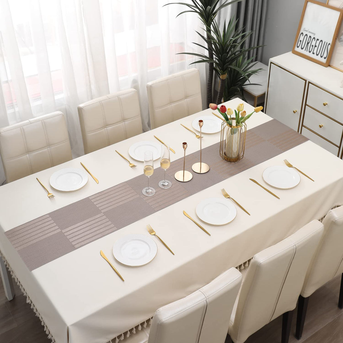 Buy Light Brown Colour PVC Dining Table Runner - HOKIPO | Har Ghar ka Humsafar