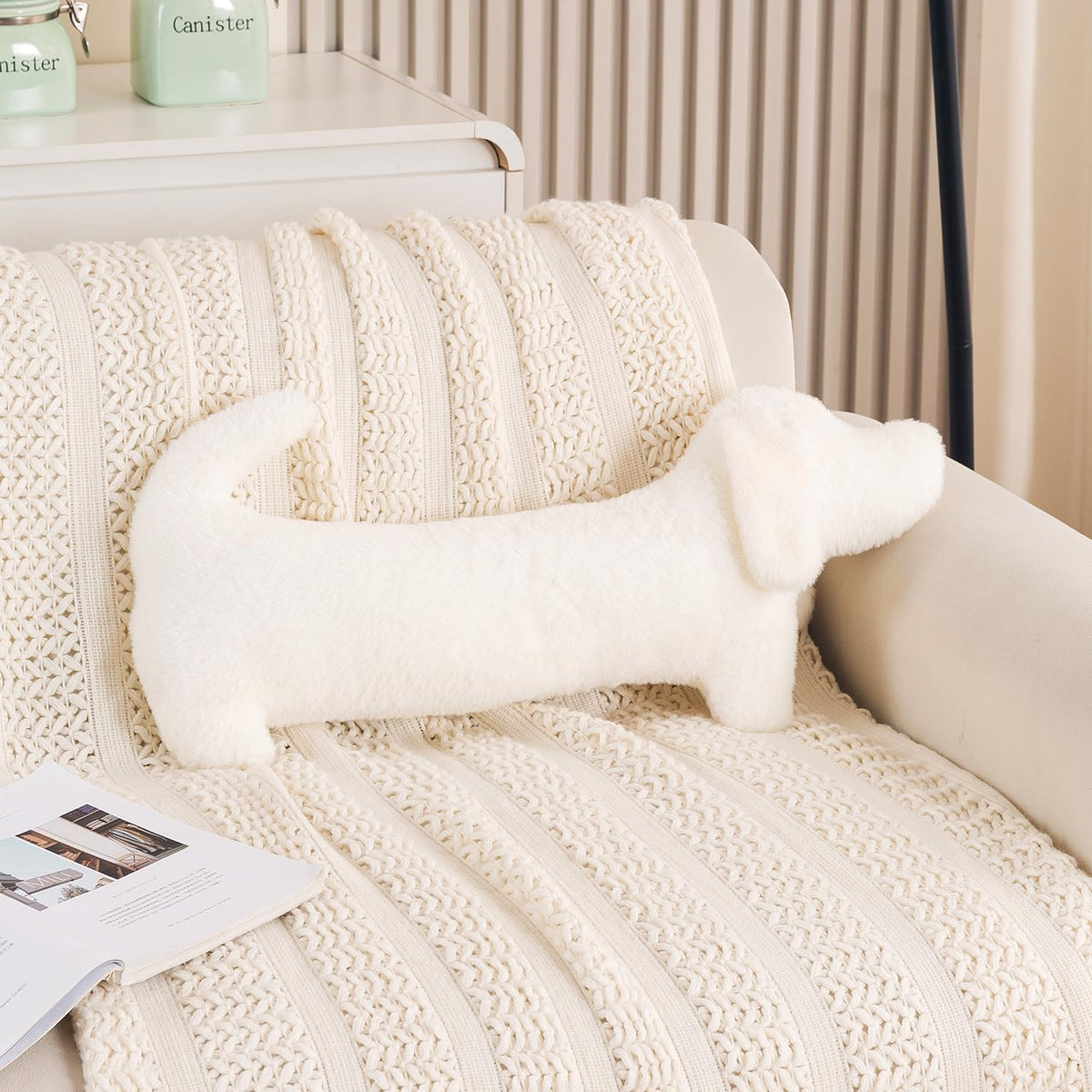 HOKIPO Dog Shaped Plush Cushion for Kids Room & Nursery, 59 cm, White