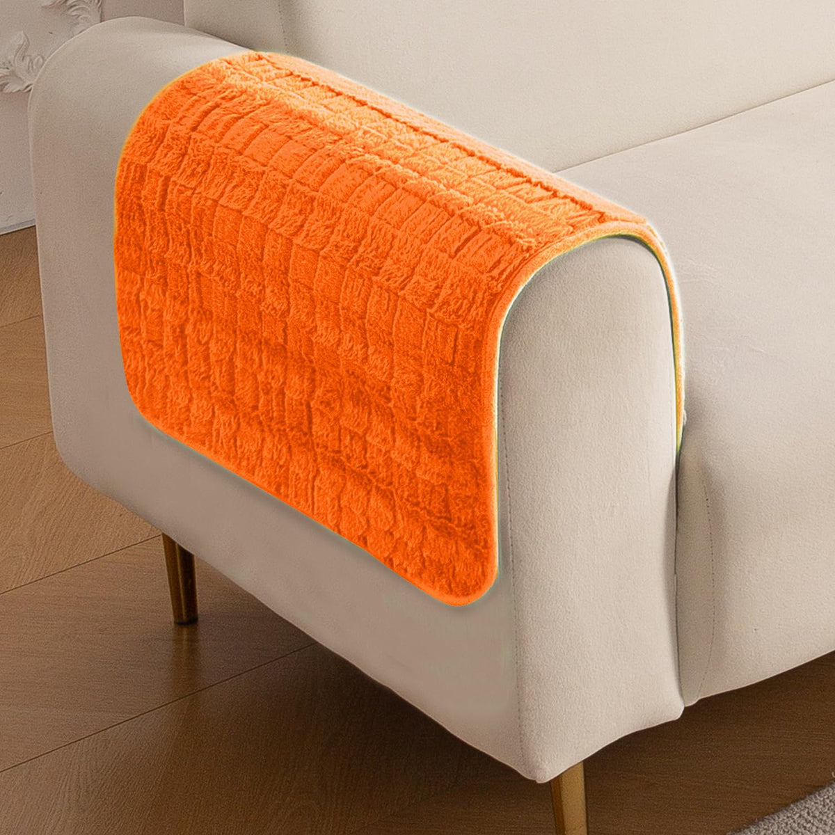 'Plush Haven' Premium Anti Slip Sofa Cover Mat, Orange