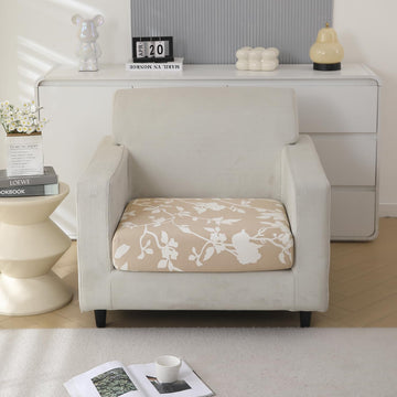 140 GSM Stretchable Printed Elastic Sofa Cushion Seat Cover for 1 /2 /3 Seaters / Pieces for Sofa, Buff Brown Sillehoute Floral