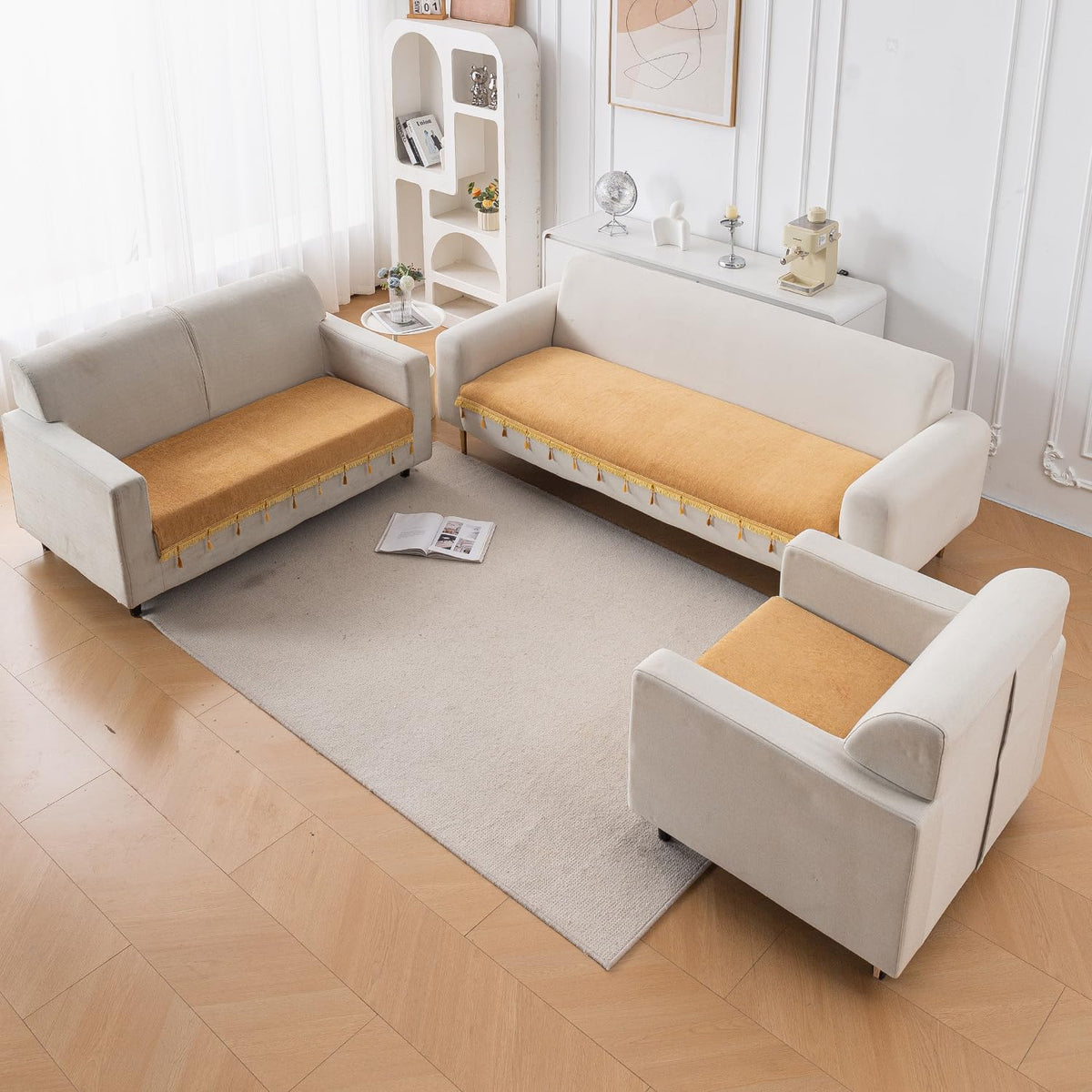 Serenity Tassel Chenille Sofa Cover with Tassel – Sunlit Amber