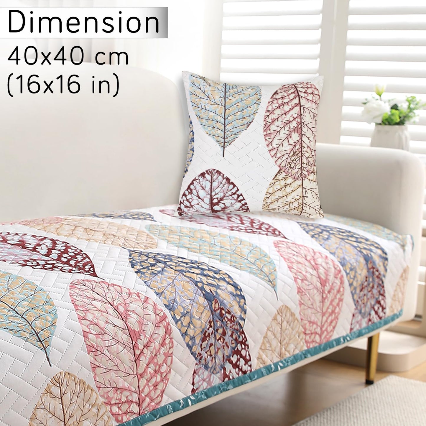 HOKIPO Printed Quilted Sofa Cushion Cover Pack of 2, Multicolor Linden Leaf
