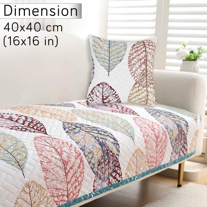 HOKIPO Printed Quilted Sofa Cushion Cover Pack of 2, Multicolor Linden Leaf