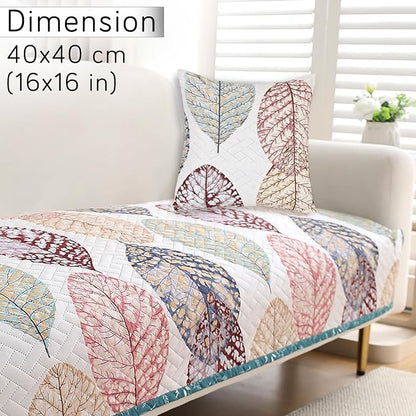 HOKIPO Quilted Sofa Cover Seat Mat for 1/2/3 Seater and Cushion Cover, Multicolor Linden Leaf