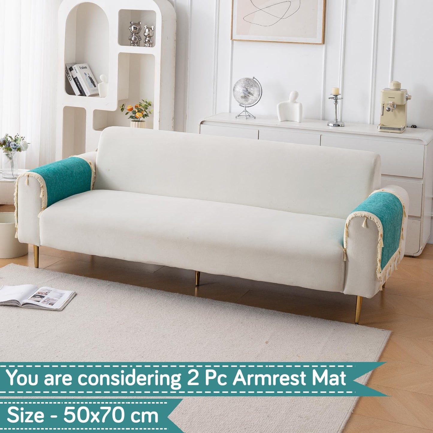 Serenity Tassel Chenille Sofa Cover with Tassel – Ocean Teal