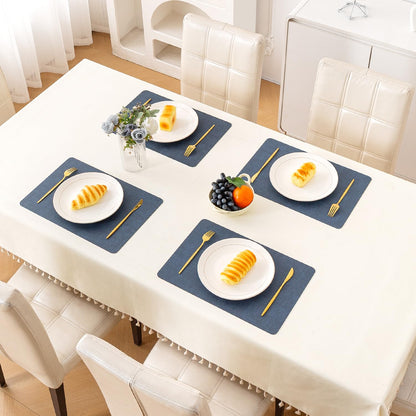 Modern Weaves Royal Luxe Faux Leather Mats for Dining Table - Navy Blue