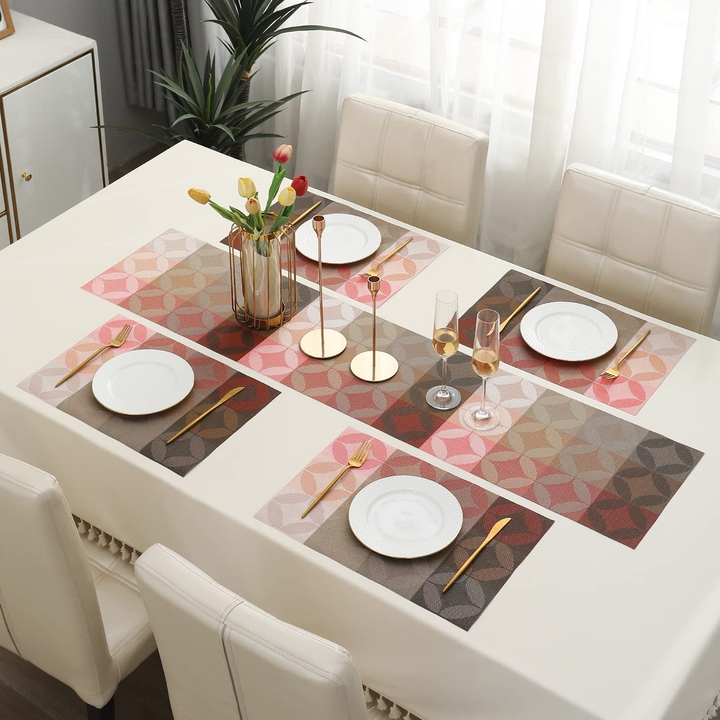 PVC Dining Table Mats, Geometric Red