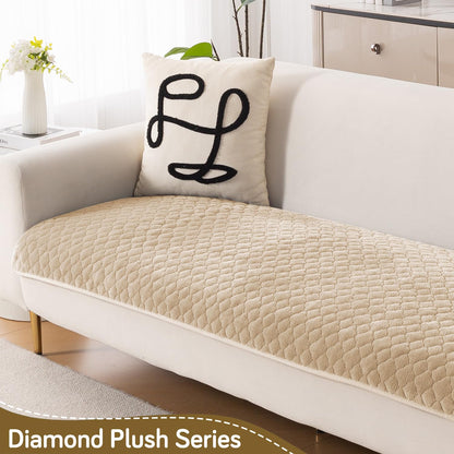 Diamond Plush Premium Quilted L Shape Sofa Cover Seat Mat, Beige