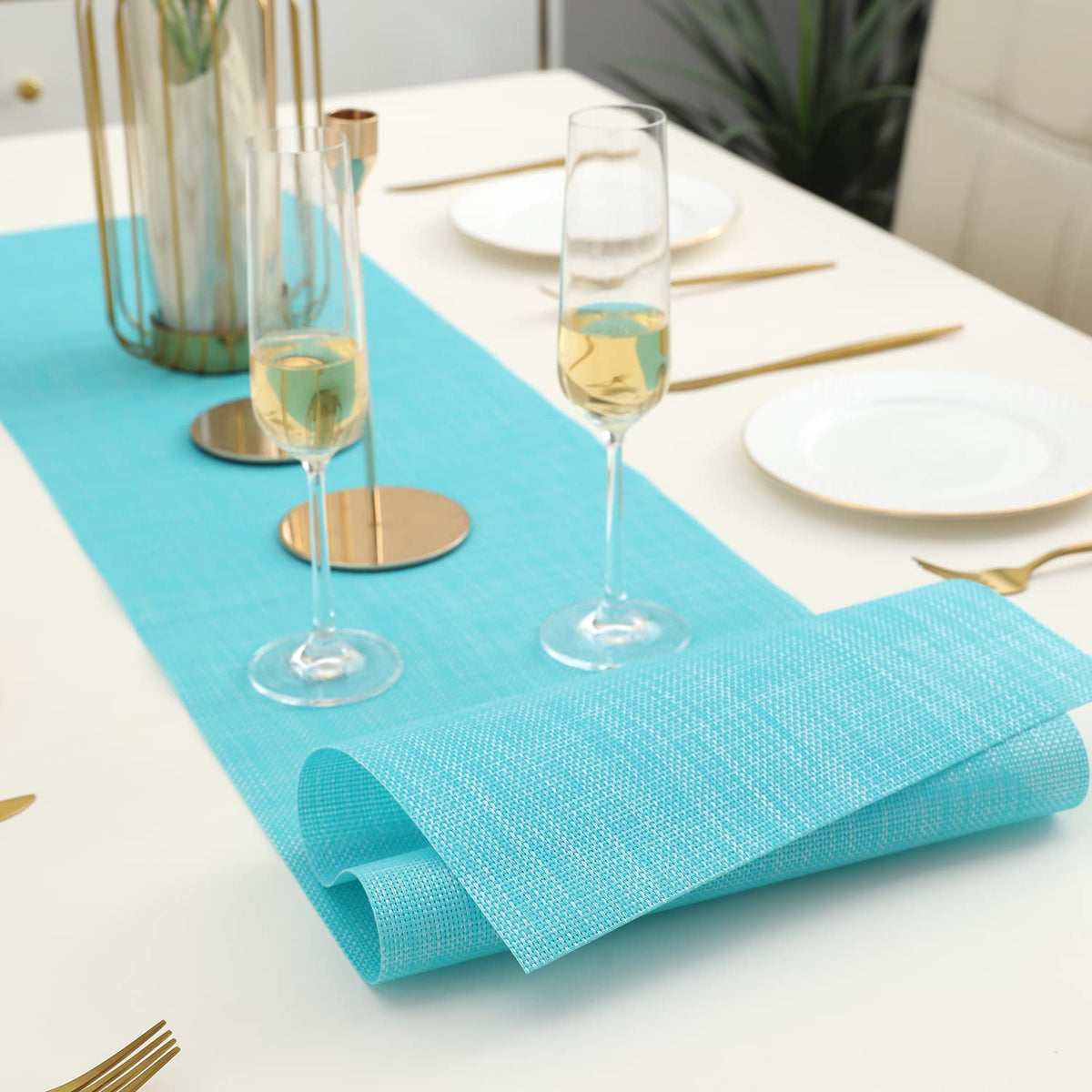 Buy Blue Colour PVC Table Runner Mat | HOKIPO