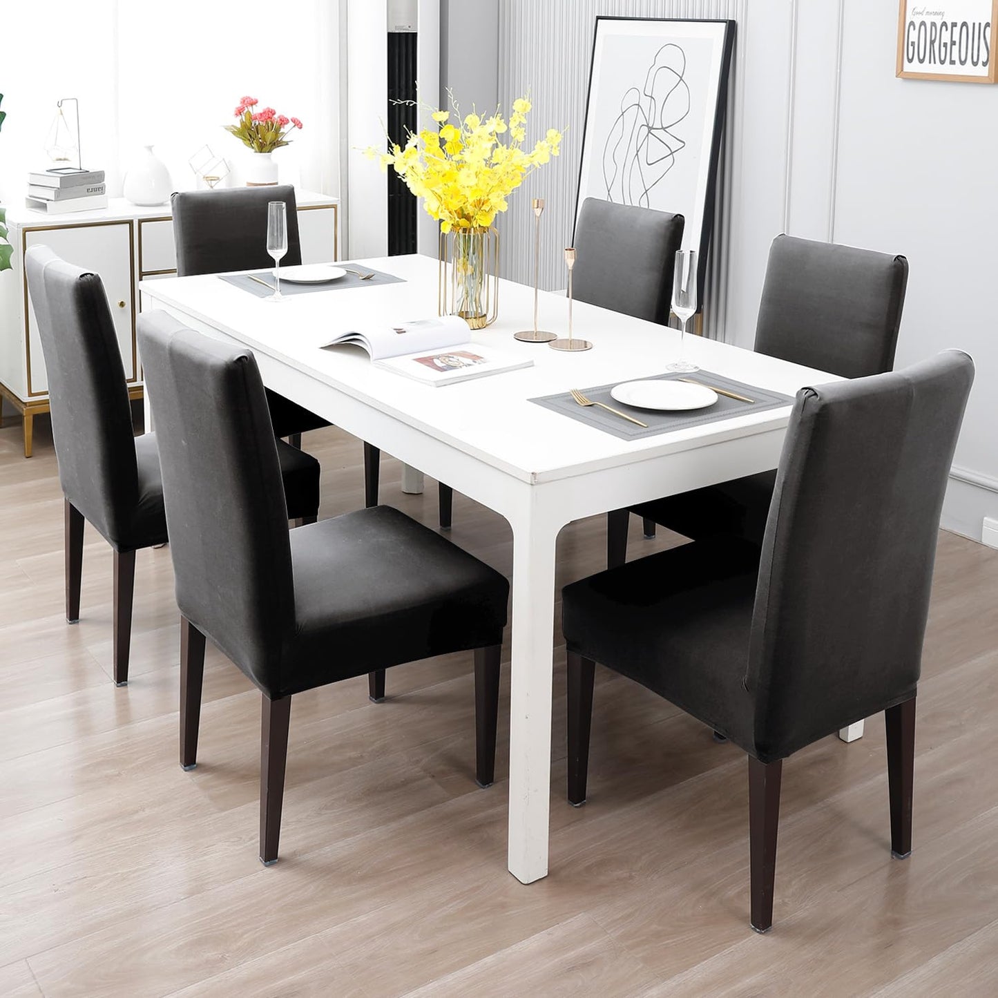 Dining Chair Cover Seater Stretchable Elastic Slipcovers, Dark Grey