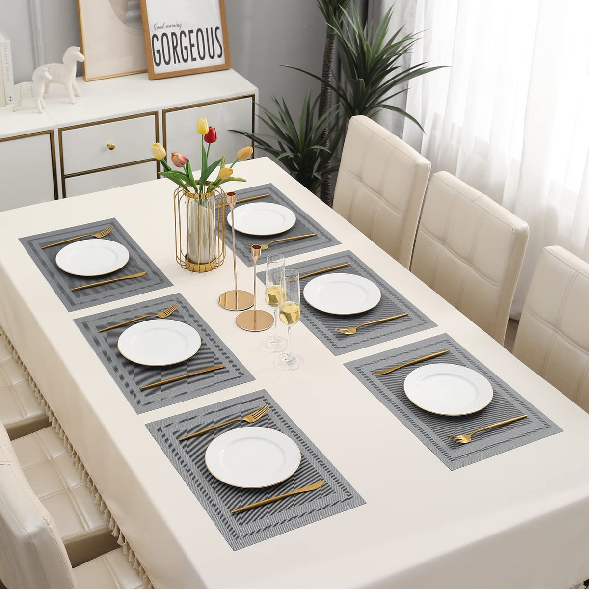 PVC Dining Table Mats, Grey