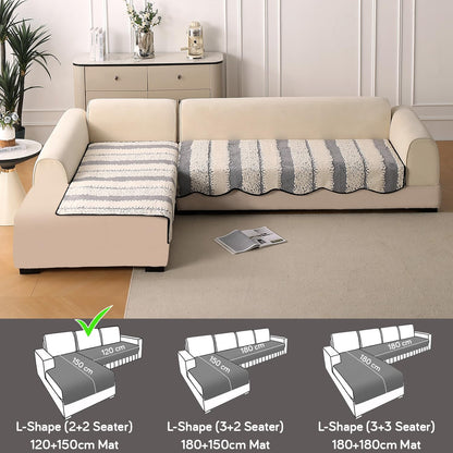 Luxury Wavy Mat with Anti Slip Backing  L Shape Sofa Cover Seat Mat - Pewter Grey