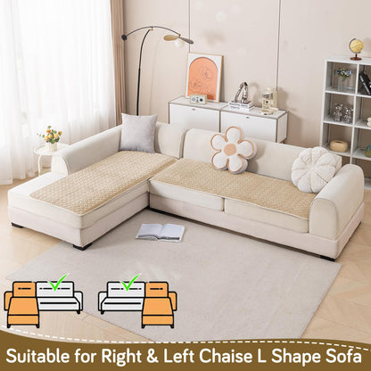 Diamond Plush Premium Quilted L Shape Sofa Cover Seat Mat, Beige