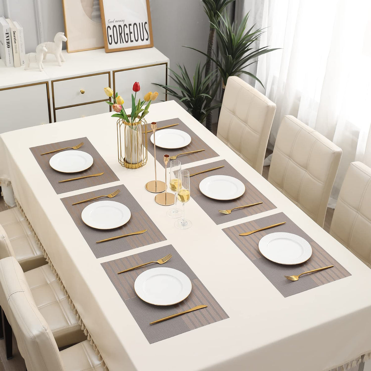 PVC Dining Table Mats, Light Brown