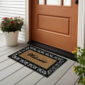 Natural Coco Coir Rubber Doormats for Home Entrance, Welcome Design, 45x75 cm