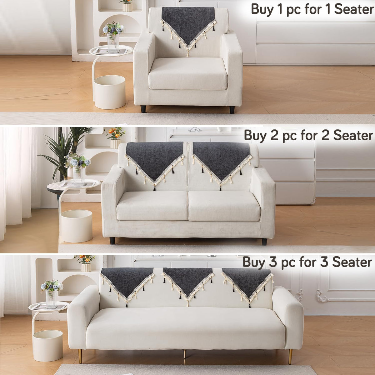 Serenity Tassel Chenille Sofa Cover with Tassel – Midnight Graphite