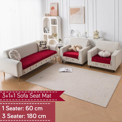 Serenity Tassel Chenille Sofa Cover with Tassel – Crimson Ruby