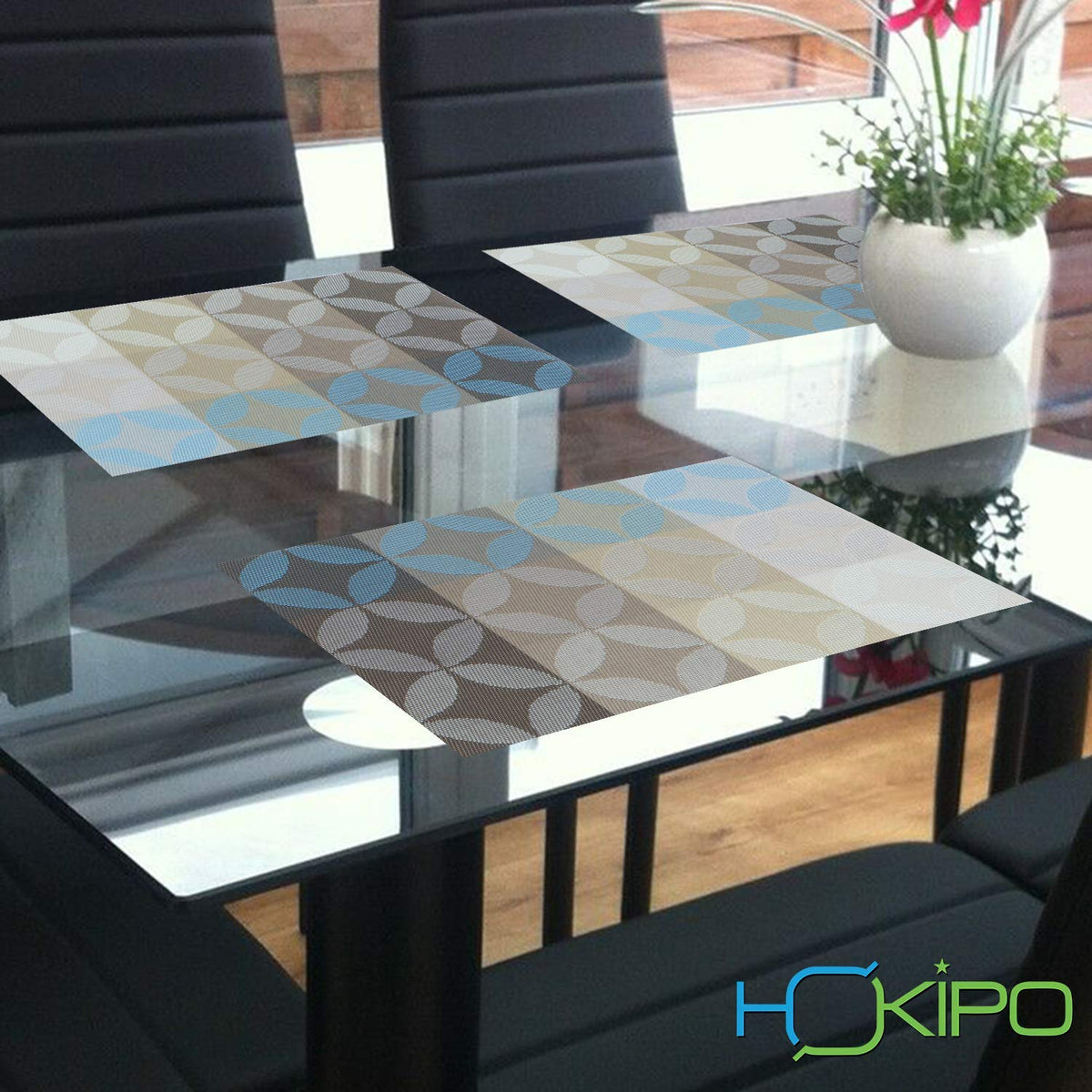 PVC Dining Table Mats, Geometric Blue