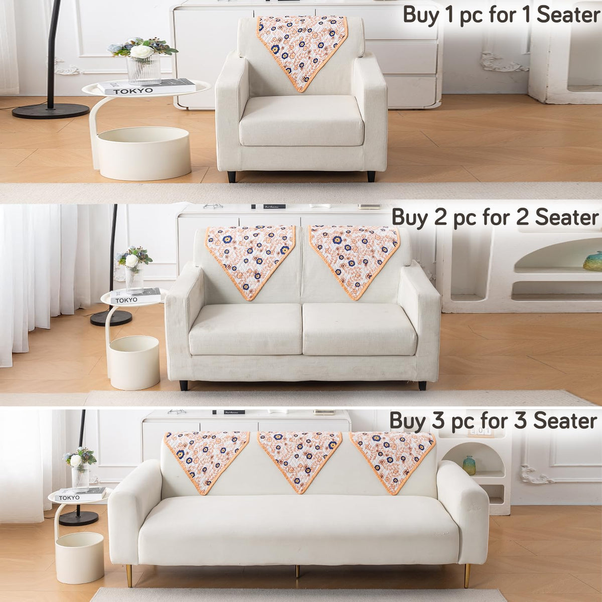 'Homehues' Printed Quilted Sofa Cover Mats,Light Peach Candytuft