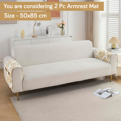 Polyester Printed Quilted Sofa Cover Mats, Damask Beige
