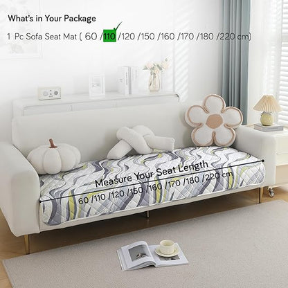 Quilted, Waterproof and Anti-Slip Sofa Cover Mat, Curved Lines Pearl White