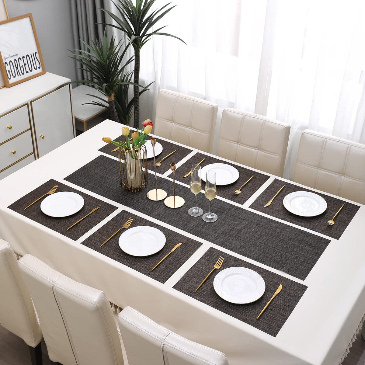 PVC Dining Table Mats, Dark Brown
