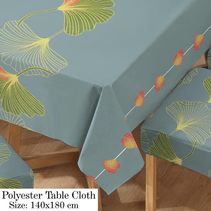 Polyester Dining Chair Covers Set of 4/6 with Matching Tablecloth, Ginkgo Blue Storm
