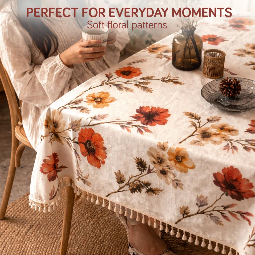 HOKIPO ShieldQuilt Table Cloth with Tassel Edge for 4/6 Seater, Poppy Beige - image 7