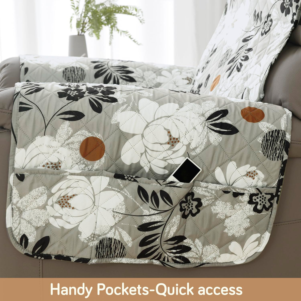 Water Repellent & Waterproof Quilted Recliner Sofa Cover for Small / Large - Feather Brown Floral