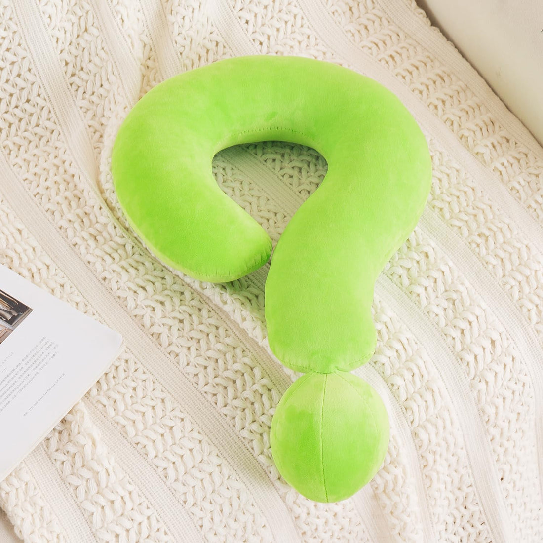 HOKIPO Large Question Mark Neck Pillow for Travel & Home, Green
