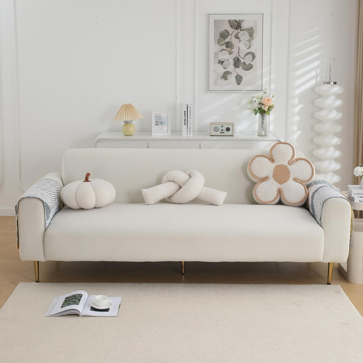 Water Repellent + Waterproof Quilted Sofa Mats, Snow White Black Geometry